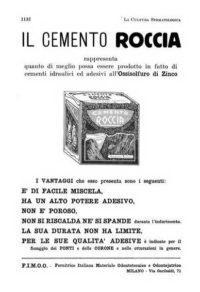 La cultura stomatologica rassegna mensile di scienza, arte, storia e problemi professionali