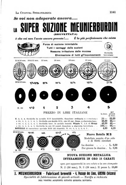 La cultura stomatologica rassegna mensile di scienza, arte, storia e problemi professionali