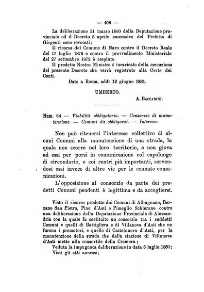 Annali delle strade comunali obbligatorie e della viabilita ordinaria raccolta contenente gli atti ufficiali, i pareri del Consiglio di Stato..