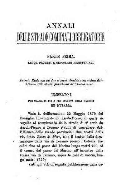 Annali delle strade comunali obbligatorie e della viabilita ordinaria raccolta contenente gli atti ufficiali, i pareri del Consiglio di Stato..