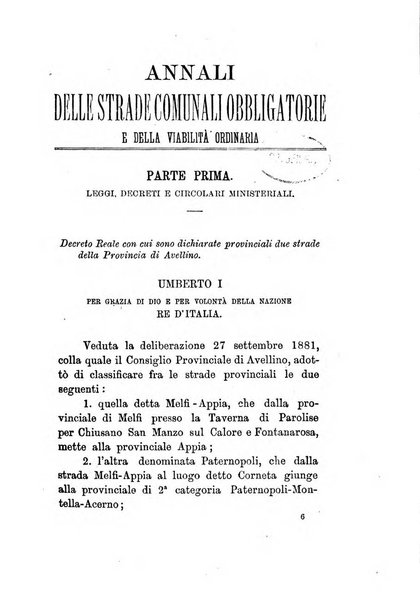 Annali delle strade comunali obbligatorie e della viabilita ordinaria raccolta contenente gli atti ufficiali, i pareri del Consiglio di Stato..