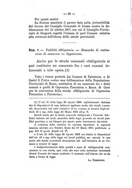 Annali delle strade comunali obbligatorie e della viabilita ordinaria raccolta contenente gli atti ufficiali, i pareri del Consiglio di Stato..