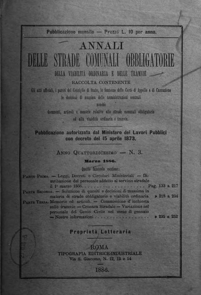 Annali delle strade comunali obbligatorie e della viabilita ordinaria raccolta contenente gli atti ufficiali, i pareri del Consiglio di Stato..