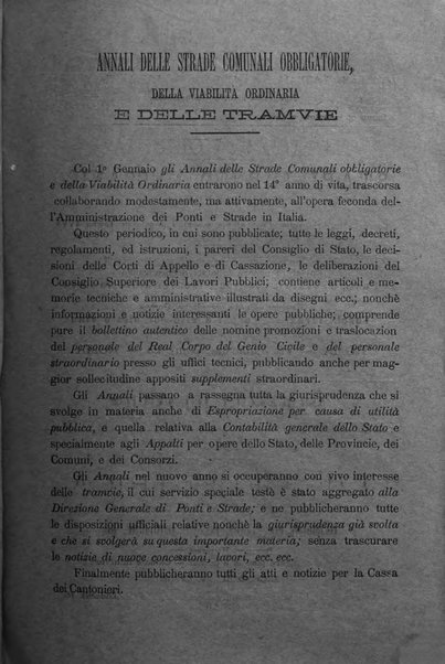 Annali delle strade comunali obbligatorie e della viabilita ordinaria raccolta contenente gli atti ufficiali, i pareri del Consiglio di Stato..