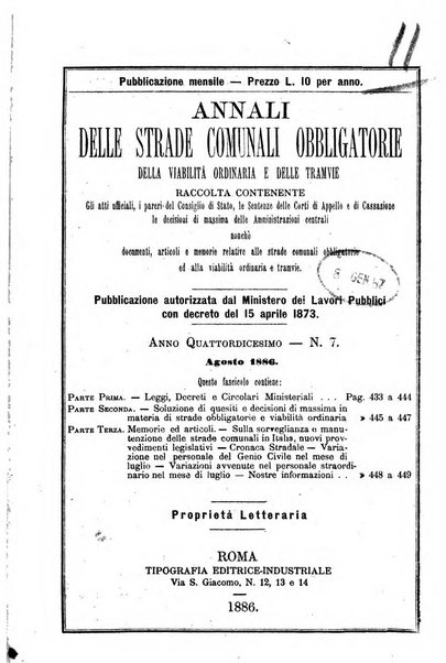 Annali delle strade comunali obbligatorie e della viabilita ordinaria raccolta contenente gli atti ufficiali, i pareri del Consiglio di Stato..