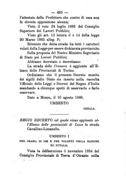 Annali delle strade comunali obbligatorie e della viabilita ordinaria raccolta contenente gli atti ufficiali, i pareri del Consiglio di Stato..