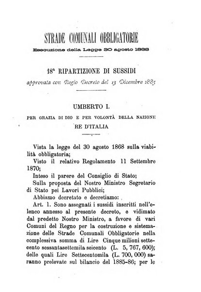 Annali delle strade comunali obbligatorie e della viabilita ordinaria raccolta contenente gli atti ufficiali, i pareri del Consiglio di Stato..