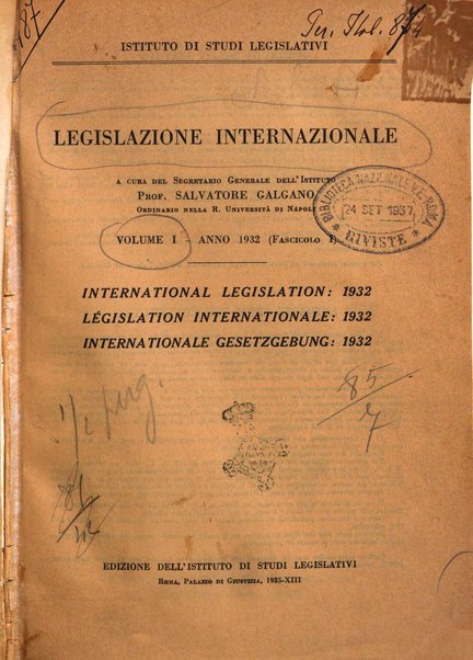 Legislazione internazionale leggi, decreti, progetti di legge