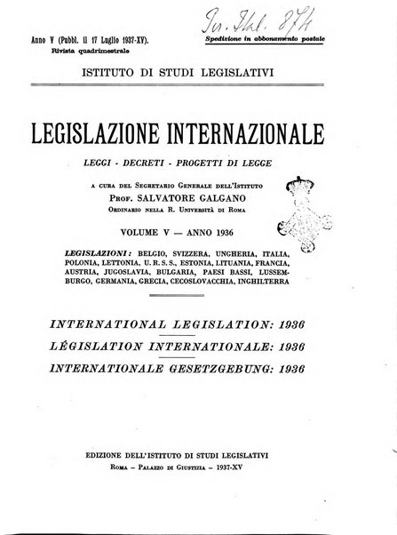 Legislazione internazionale leggi, decreti, progetti di legge