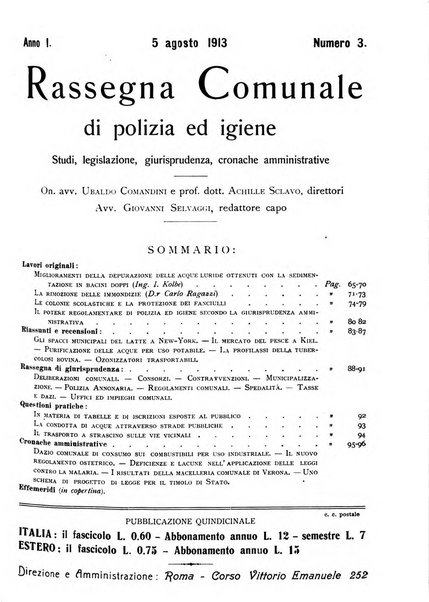 Rassegna comunale di polizia ed igiene studi, legislazione, giurisprudenza, cronache amministrative