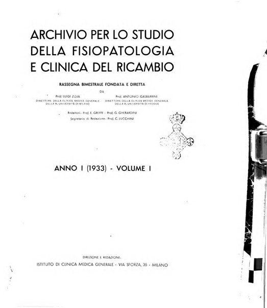 Archivio per lo studio della fisiopatologia e clinica del ricambio rassegna bimestrale