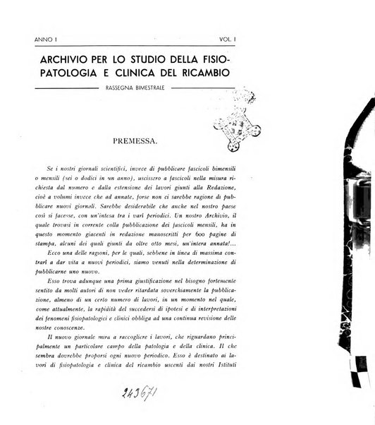 Archivio per lo studio della fisiopatologia e clinica del ricambio rassegna bimestrale