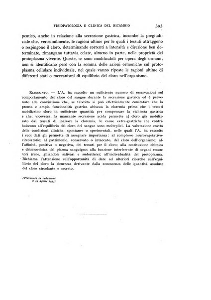 Archivio per lo studio della fisiopatologia e clinica del ricambio rassegna bimestrale