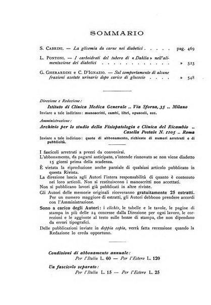 Archivio per lo studio della fisiopatologia e clinica del ricambio rassegna bimestrale