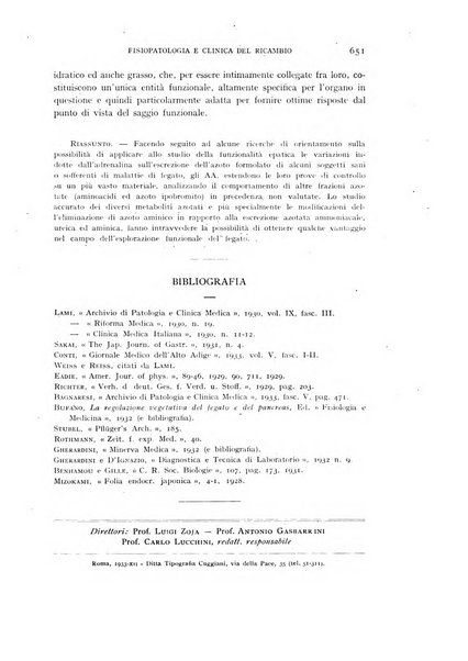 Archivio per lo studio della fisiopatologia e clinica del ricambio rassegna bimestrale