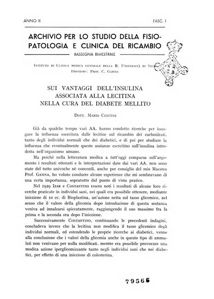 Archivio per lo studio della fisiopatologia e clinica del ricambio rassegna bimestrale