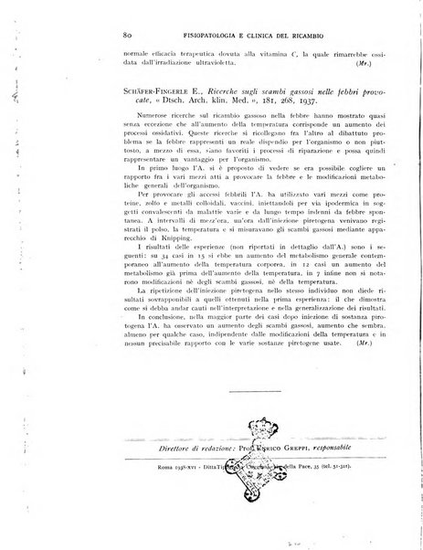 Archivio per lo studio della fisiopatologia e clinica del ricambio rassegna bimestrale