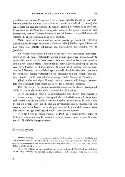 Archivio per lo studio della fisiopatologia e clinica del ricambio rassegna bimestrale