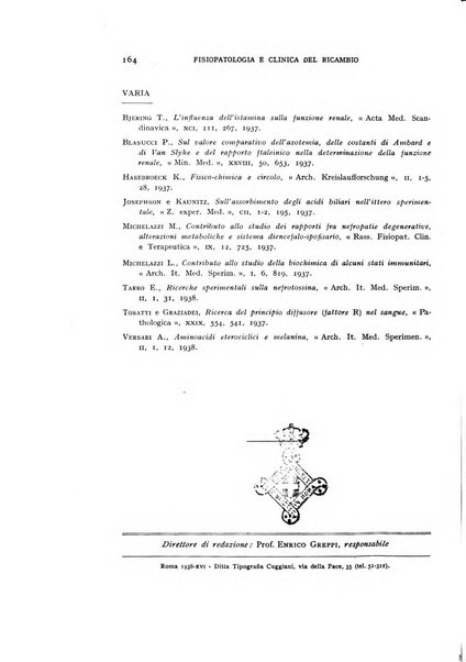 Archivio per lo studio della fisiopatologia e clinica del ricambio rassegna bimestrale