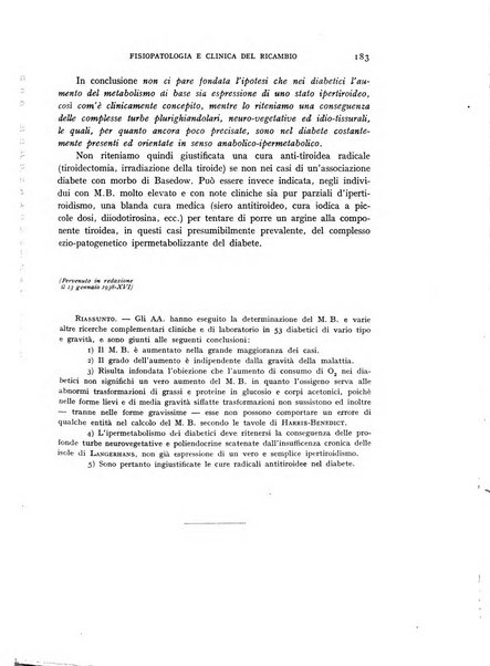 Archivio per lo studio della fisiopatologia e clinica del ricambio rassegna bimestrale