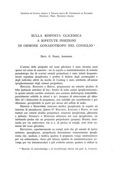 Archivio per lo studio della fisiopatologia e clinica del ricambio rassegna bimestrale