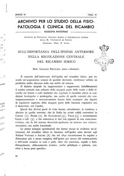 Archivio per lo studio della fisiopatologia e clinica del ricambio rassegna bimestrale