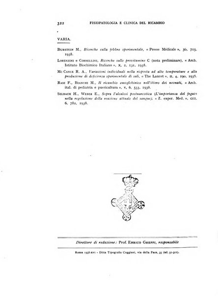 Archivio per lo studio della fisiopatologia e clinica del ricambio rassegna bimestrale