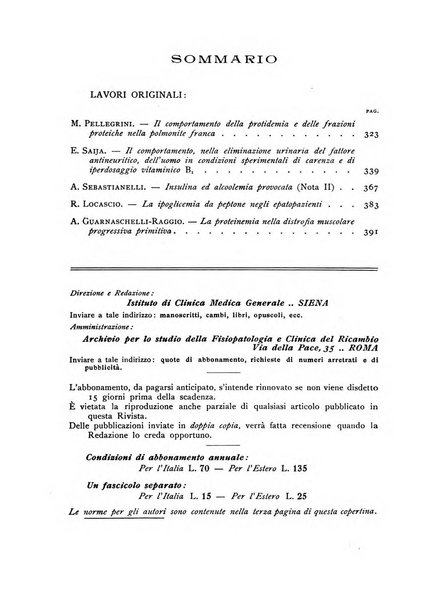 Archivio per lo studio della fisiopatologia e clinica del ricambio rassegna bimestrale