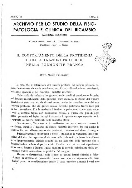 Archivio per lo studio della fisiopatologia e clinica del ricambio rassegna bimestrale