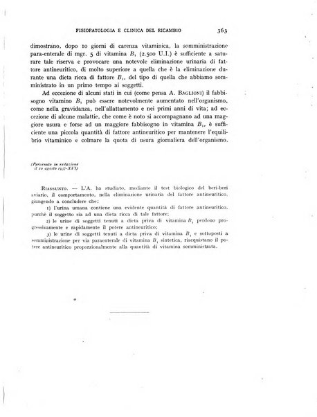 Archivio per lo studio della fisiopatologia e clinica del ricambio rassegna bimestrale