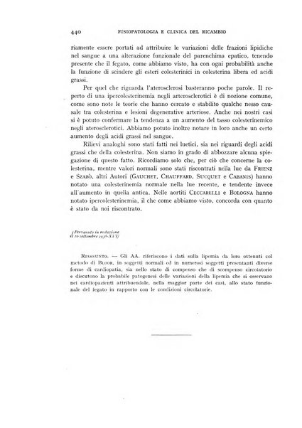 Archivio per lo studio della fisiopatologia e clinica del ricambio rassegna bimestrale