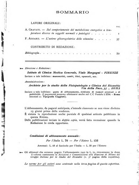 Archivio per lo studio della fisiopatologia e clinica del ricambio rassegna bimestrale