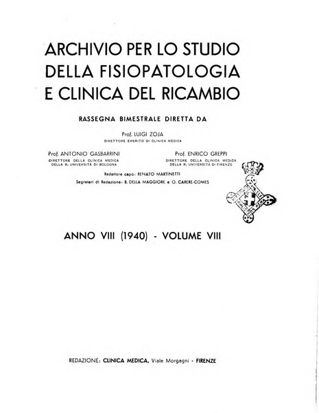 Archivio per lo studio della fisiopatologia e clinica del ricambio rassegna bimestrale