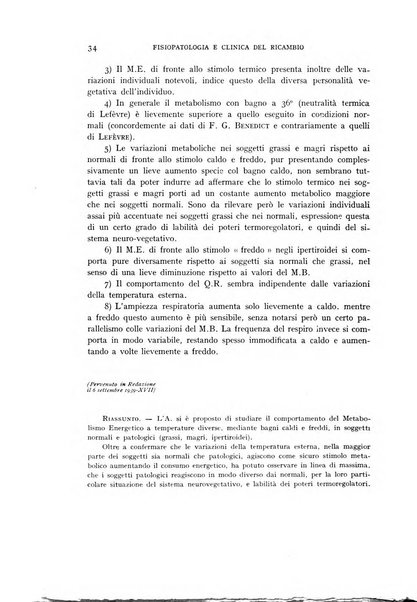 Archivio per lo studio della fisiopatologia e clinica del ricambio rassegna bimestrale