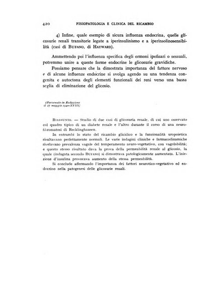 Archivio per lo studio della fisiopatologia e clinica del ricambio rassegna bimestrale