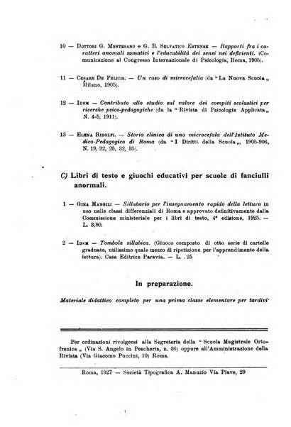 L'assistenza dei minorenni anormali bollettino della Scuola magistrale ortofrenica