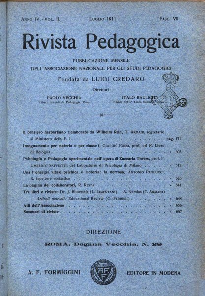 Rivista pedagogica pubblicazione mensile dell'Associazione nazionale per gli studi pedagogici