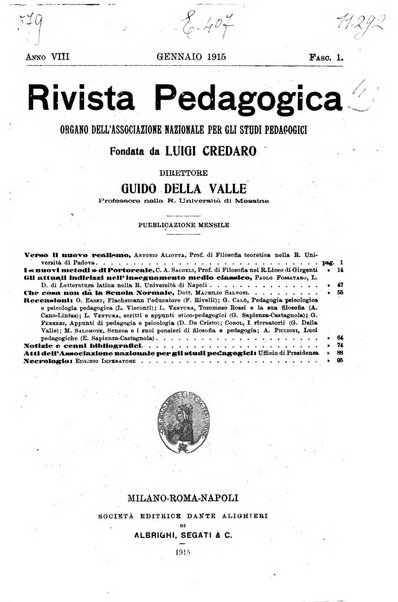 Rivista pedagogica pubblicazione mensile dell'Associazione nazionale per gli studi pedagogici