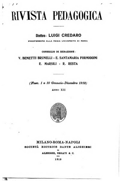 Rivista pedagogica pubblicazione mensile dell'Associazione nazionale per gli studi pedagogici