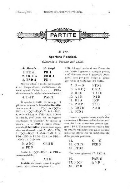 Rivista scacchistica italiana organo ufficiale dell'Unione, dell'Accademia di scacchi di Firenze e del circolo scacchistico della Meridiana di Torino