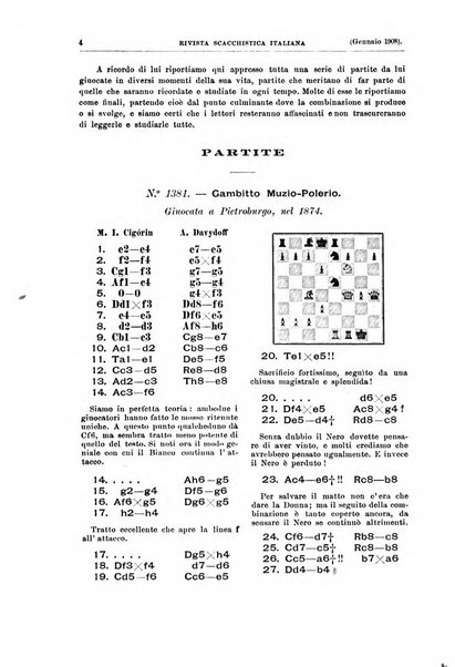Rivista scacchistica italiana organo ufficiale dell'Unione, dell'Accademia di scacchi di Firenze e del circolo scacchistico della Meridiana di Torino