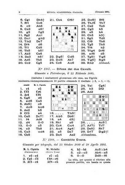 Rivista scacchistica italiana organo ufficiale dell'Unione, dell'Accademia di scacchi di Firenze e del circolo scacchistico della Meridiana di Torino
