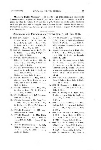 Rivista scacchistica italiana organo ufficiale dell'Unione, dell'Accademia di scacchi di Firenze e del circolo scacchistico della Meridiana di Torino