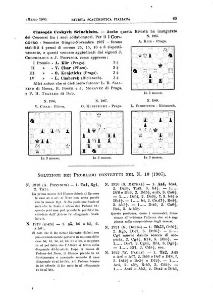 Rivista scacchistica italiana organo ufficiale dell'Unione, dell'Accademia di scacchi di Firenze e del circolo scacchistico della Meridiana di Torino