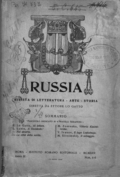 Russia rivista di letteratura, storia e filosofia