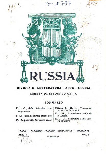 Russia rivista di letteratura, storia e filosofia