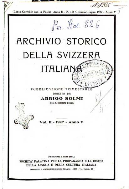 Archivio storico della Svizzera italiana pubblicazione trimestrale