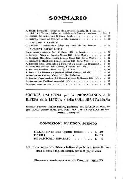 Archivio storico della Svizzera italiana pubblicazione trimestrale