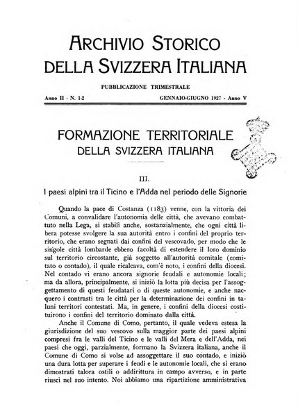 Archivio storico della Svizzera italiana pubblicazione trimestrale