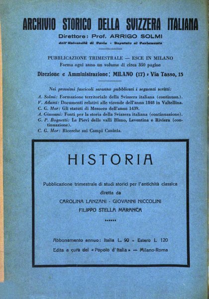 Archivio storico della Svizzera italiana pubblicazione trimestrale